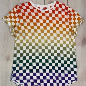 Hollister crew neck rainbow checkered t shirt